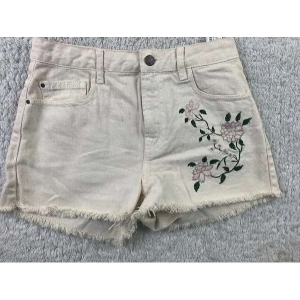 Zara Size 2 Womens Shorts Cotton Off White Embroidery Cutt off Mid Rise